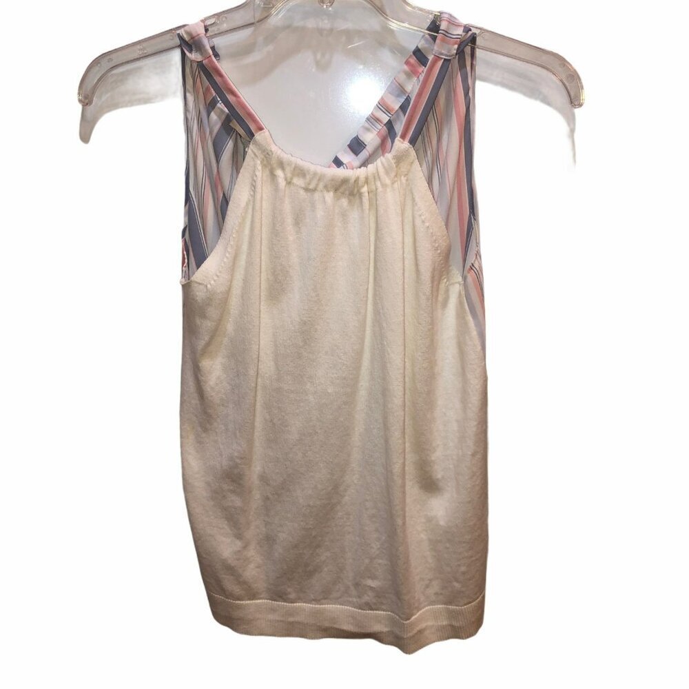 Loft Ann Taylor Womens Small White Front Striped Back Sleeveless Tank Shirt